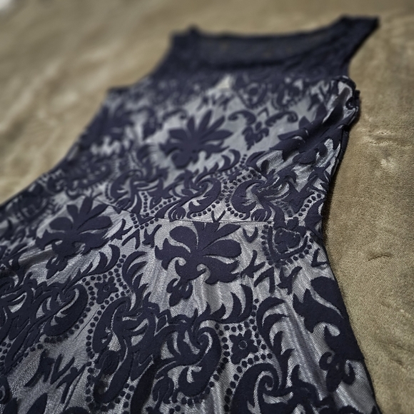 SALLY MILLER Victorian Vibes Dress Silky Silver Lining Deep Blue Sheer Velvet - Picture 10 of 17